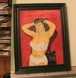 Erotic female Man-cave Oil Painting - by J G Cooper 12 x 16 inches canvas frame - Picture 1 of 5