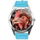 Blue Leather Round Watch for Fans of Chicken