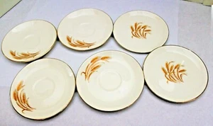 Homer Laughlin Golden Wheat 22K Gold Trim 2 platos de pan de seis pulgadas y 4 platillos - Imagen 1 de 6
