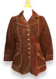 Chaqueta De Colección Años 70 Gamuza Dividida Piel de Vaca Abotonada Marrón Boho Hippie Western Talla L* - Imagen 1 de 10