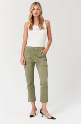 Pantalones de sarga 3x1 para mujer LIGHT MOSS Simone Moto Crop Trapunto Stitch 24 Foto 1 de 4