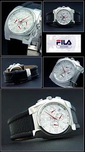 Fila Chronograph Combi 600 Men's Watch Stainless Steel Silver Dial Leather Strap - Picture 1 of 1