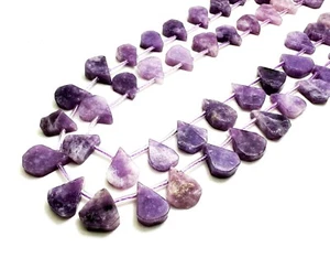 Natural Purple Lepidolite Teardrop Pear Smooth Flat Gemstone Beads - PGS172 - Picture 1 of 3