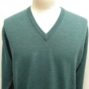 Vintage Burberry Sweater V-Neck Pullover Merino Wool Men Sz M Scotland Green - Picture 1 of 7
