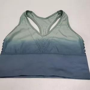 PINK Women Sports Bra Large Blue Ombre Racerback Cutout Pullover Seamless - Picture 1 of 8