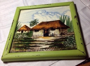 Framed Hand Painted Vintage Tile Curaco; Village Scene; Ready To Hang Glazed - Picture 1 of 1