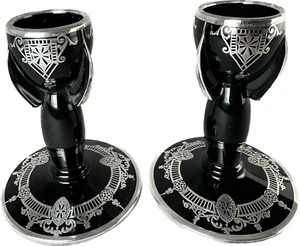 Pair of Glass and Silver Candle Holders - Picture 1 of 9