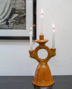 Ceramic Candlestick Holder Handmade Moroccan Tamegroute Glazed Candlestick Gift - Picture 1 of 3