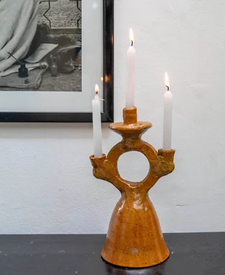 Ceramic Candlestick Holder Handmade Moroccan Tamegroute Glazed Candlestick Gift - Image 1 of 3