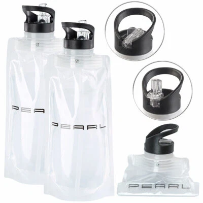 PEARL 2er-Set faltbare Trinkflaschen, Trinkhalm, für Sport & Freizeit, 800ml
