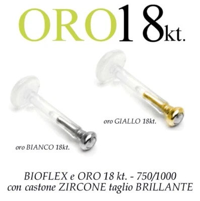Piercing BIOFLEX LABRET TRAGO ORECCHIO con zircone oro BIANCO 18kt. white GOLD