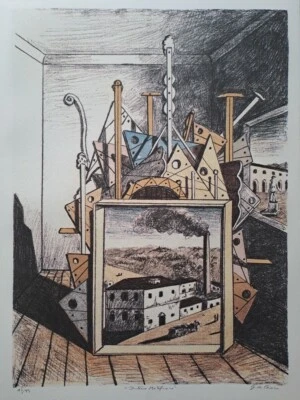 Firmado por Giorgio De Chirico - Interior metafísico - Certificado Foto 1 de 4