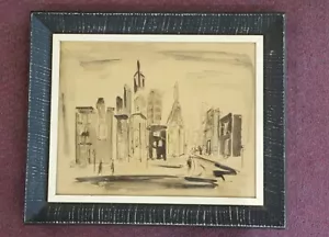 Watercolor Painting Mid-Century Chicago Cityscape 1950s Florence Waze-Fink - Picture 1 of 6