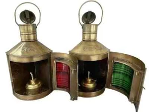 Starboard Lanterns Nautical Oil Lamps Ship Light & Antique Finish Port Set of 2 - Picture 1 of 4