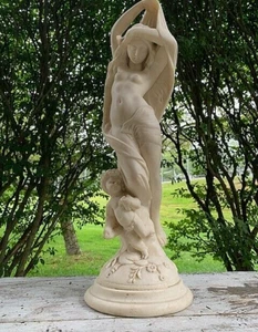 Lady & Angel Statue NIGHT After James Pradier's LA NUIT, MARBLE / ALABASTER 19"H - Picture 1 of 22