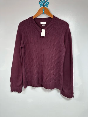 Suéter Van Heusen para mujer con cuello en V talla L tejido con cable 100 % algodón NUEVO #E992 Foto 1 de 4