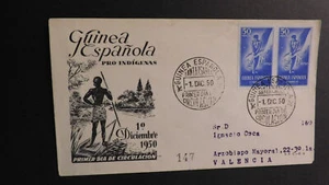 1950 Spain FDC First Day Cover Spanish Guinea Espanola Santa Isabel To Valencia - Picture 1 of 2