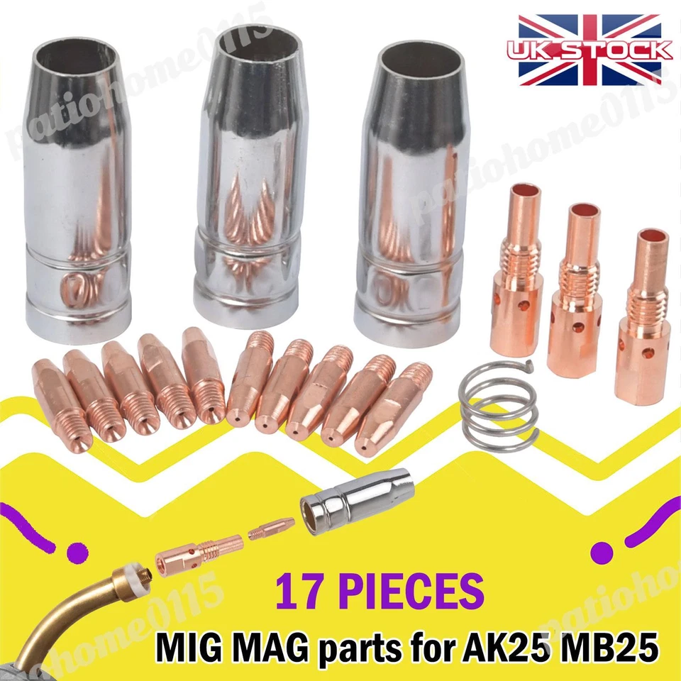 ISWEES 17 x MB25 MIG Welding Consumables 0.8mm Tips Nozzle Shroud Push Fit Euro Fitting