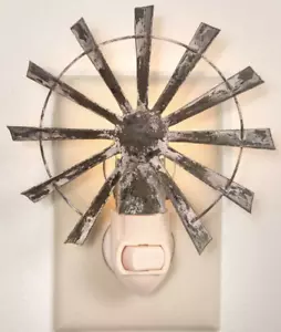WINDMILL NIGHT Light Aged Weathered Metal Windmill Light Ready 2 Plug in w/Bulb - Picture 1 of 4