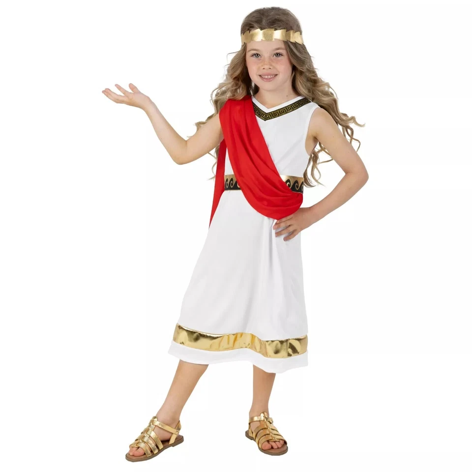 Niñas Disfraz de Diosa Griega S - XL Niños Antiguo Vestido de Toga Romano Halloween Foto 1 de 4