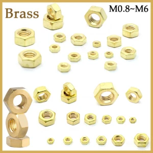 Brass Hexagon Nuts Din 934 Metric Full Nuts M0.8 M1 M1.2 M1.4 M1.6 M2 M2.5 M3~M6 - Picture 1 of 20
