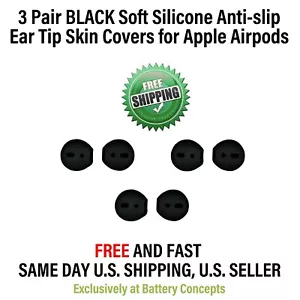 3 Pair-BLACK Earbuds In Ear Silicone Anti Slip Eartip Skin Covers Apple AirPods - Picture 1 of 2