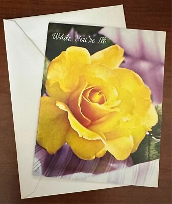 While You're Ill - Get Well Yellow Rose Greeting Card + Envelope - Image 1 of 3