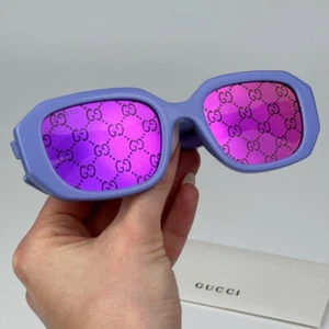 Gucci Women Sunglasses Violet GG Logo Pink Mirrored Geometric GG1535S 004 NEW - Picture 1 of 13