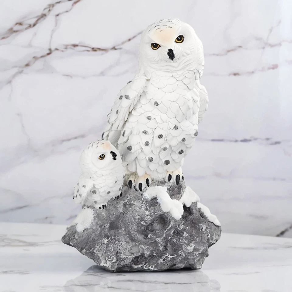 9.5"H Snow Owl with Baby Figurine Ornament Home Decor Unique Gift