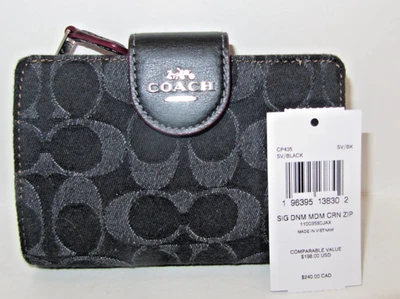 Coach CP435 Medium Corner Zip Wallet Black Signature Denim NWT $198 - Image 1 of 4