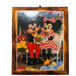 Vintage Mickey & Minnie Disney Glossy Lacquered Print Wood. 10x12 - Picture 1 of 2