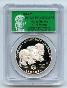 USA 2013 Girl Scouts of America Centennial Silver $ Proof Coin First Strike PCGS - Picture 1 of 5