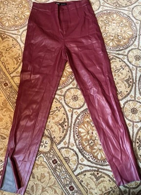 Zara Pants Womens Small Burgundy Red Pleather Slim Fit Skinny  Zip Polyurethane - Image 1 of 4