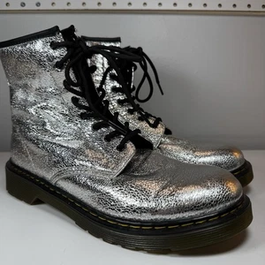 Dr. Martens 1460 Metallic Silver Crackle Combat Boots Women’s 7 Grunge Punk - Picture 1 of 12