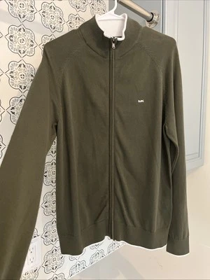 Nuevo cárdigan de algodón con cremallera Michael Kors para hombre suéter pequeño verde oliva Foto 1 de 4