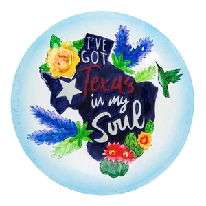 18" Hand Painted Embossed Glass Bird Bath, Texas Soul - Picture 1 of 3