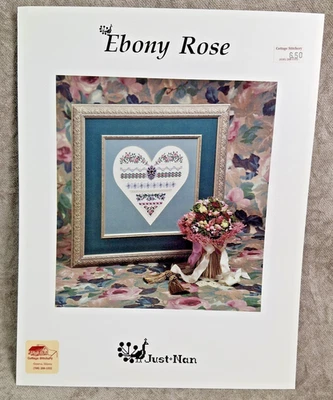 VTG Just Nan Ebony Rose Heart Counted Cross Stitch Chart #JN031 & Bead Pack, PG - Image 1 of 4