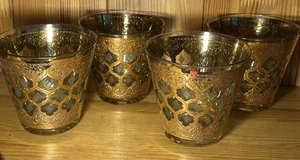 Vintage Culver Valencia 22K Gold altmodische Lowball Rocks Gläser MCM Set 4 EUC - Bild 1 von 14