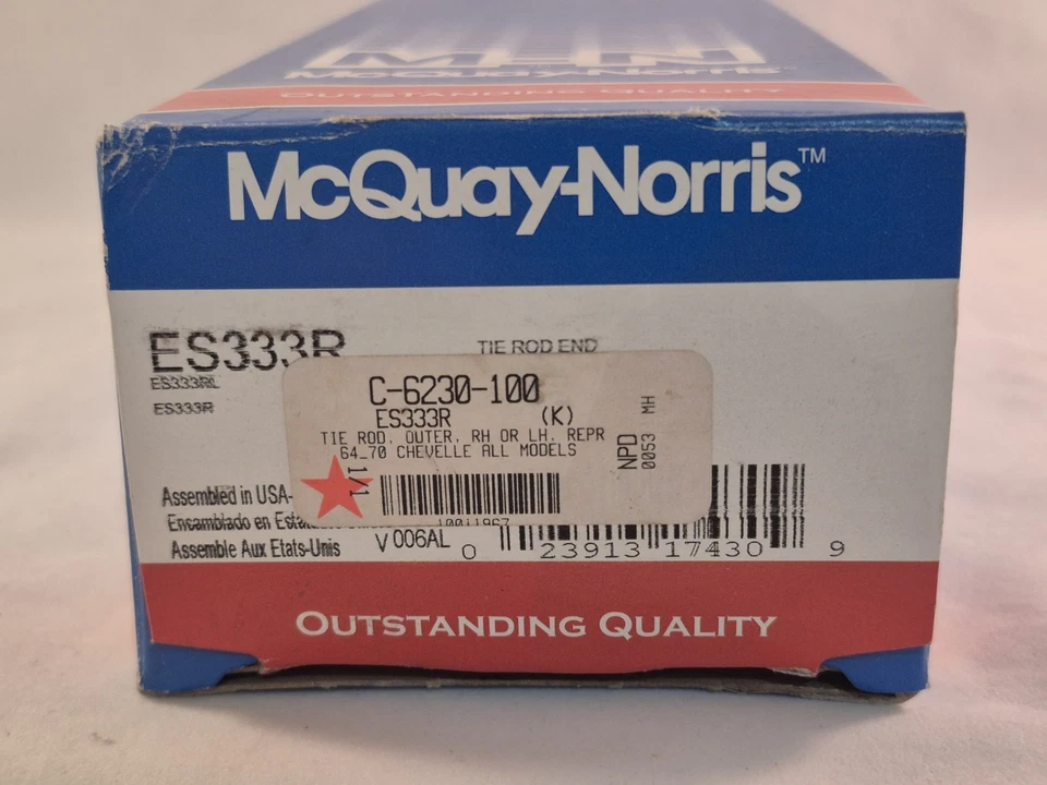 Chevy Chevelle McQuay-Norris ES333R 1964-70 barra de amarre exterior izquierda derecha nuevo en stock Foto 1 de 4