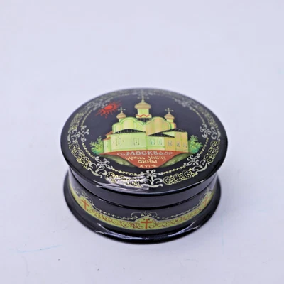Caja de baratija miniatura lacada rusa Iglesia de la Concepción escena Mstera Foto 1 de 4