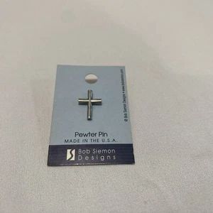 Bob Siemon Designs Pewter Rounded Cross Lapel Pin - Picture 1 of 3