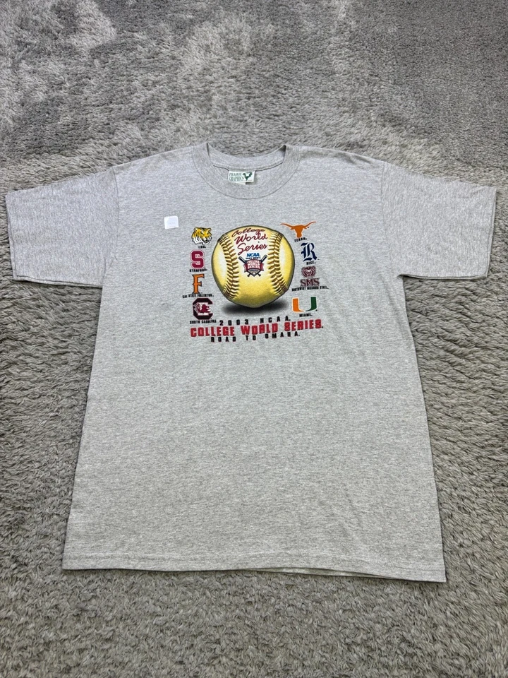 LSU Tigers Shirt Men Large Gray 2003 NCAA College World Series Road To Omaha Vtg - Image 1 of 4