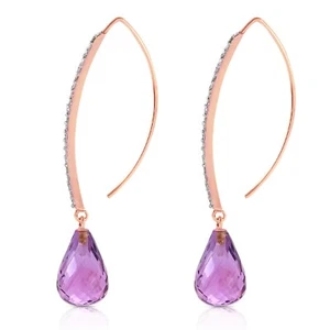 14K. SOLID GOLD DIAMONDS FISH HOOK EARRINGS WITH DANGLING BRIOLETTE AMETHYSTS RG - Picture 1 of 6