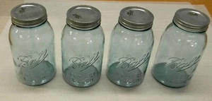 Four (4)  Ball Regular Mouth Quart Aqua Blue Fruit Canning Jars With Lids NEW - Picture 1 of 4