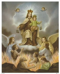Catholic Print Picture Our Lady of Mount Carmel Virgin Mary w/Souls in Purgatory - Picture 1 of 1