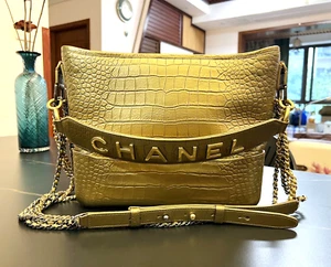Authentic Chanel Gabrielle Hobo Crocodile Embossed Gold Calf Medium Bag - Picture 1 of 24