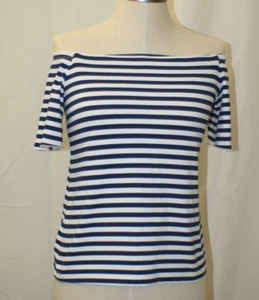 J. Mclaughlin Nomi Bangle White Navy Stripe Catalina Cloth Off Shoulder Top XS - Picture 1 of 5