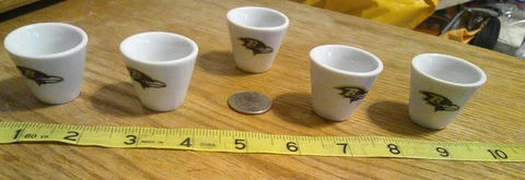 5 NFL FOOTBALL MINI PORCELAIN SHOT GLASS/cup Baltimore Ravens Cover