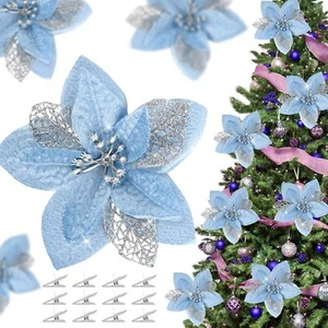 36 Pcs Christmas Poinsettia Flowers Artificial Flowers Glitter Poinsettia wit... - Picture 1 of 6