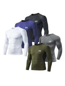2PCS Men's Compression Long Sleeve Athletic Workout Tops Gym Undershirts Running - Picture 1 of 17